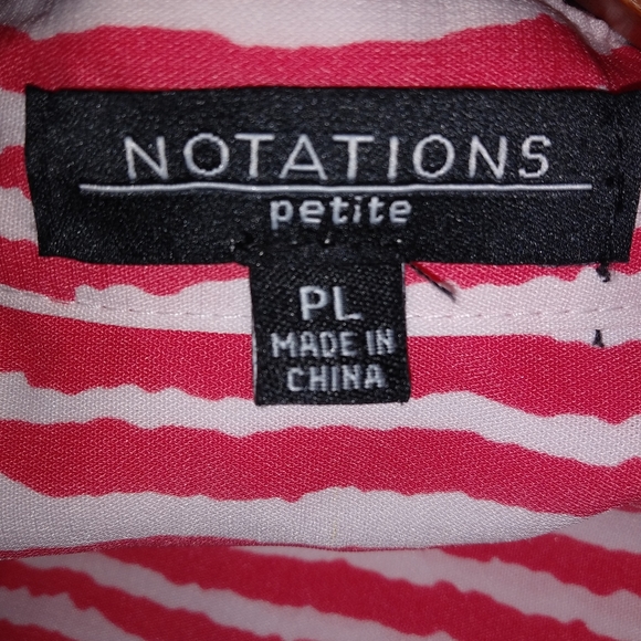 Notations LP Paint Brush Striped Pocketed Semi-Sheer Top Petite Coral Red White - Picture 8 of 8
